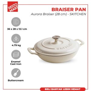 Aurora Braiser 28cm SKITCHEN Enameled Cast Iron - BUTTERCREAM